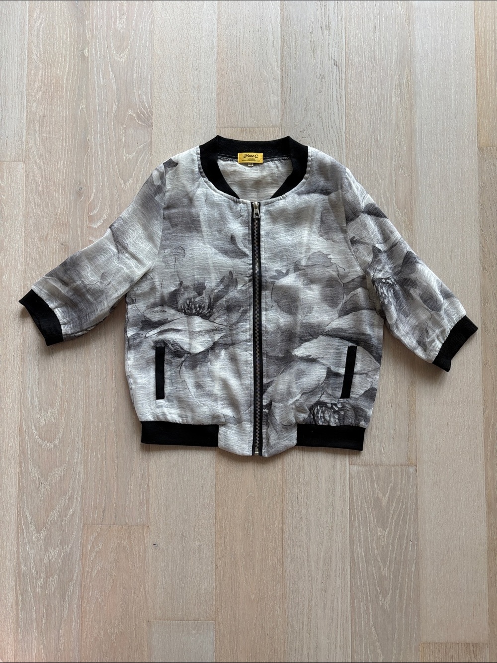 Floral Gray & Black Bomber Jacket